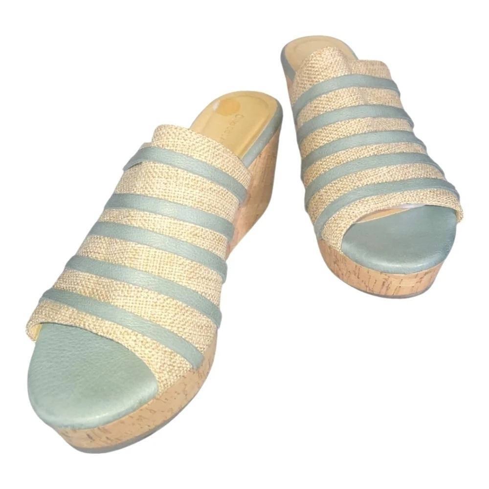 Chocalat Blu Wapi Women's Textile Leather Tan & Turquoise Platform Sandals 9